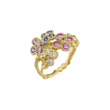 A thousand and one dreams ring Rheiner precious stones diamonds, saphirs, 18 carat yellow gold