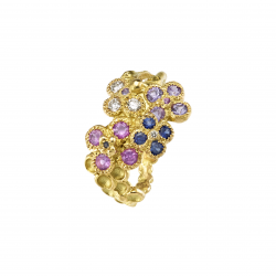 A thousand and one dreams ring Rheiner precious stones diamonds, saphirs, 18 carat yellow gold