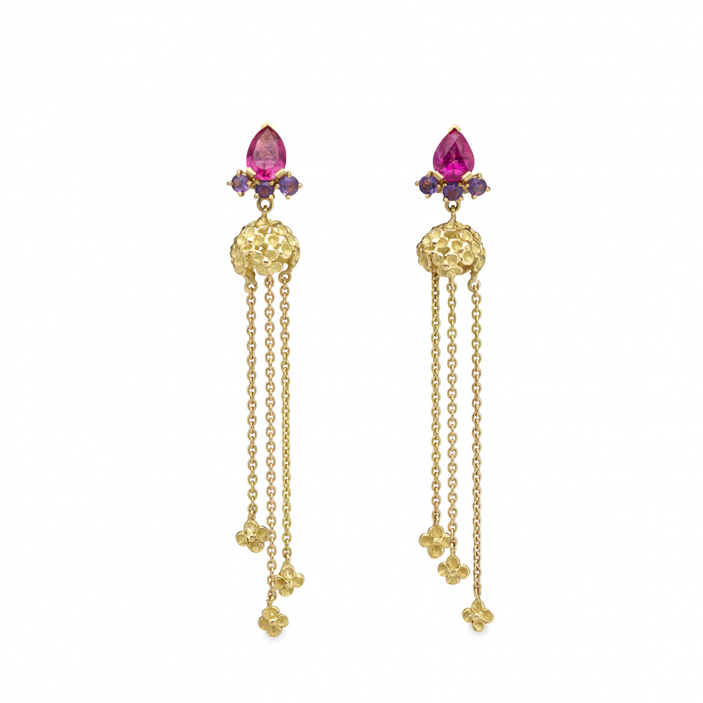 Colourful earrings  inspired by the french gardens in 18 karat yellow gold - tourmalines