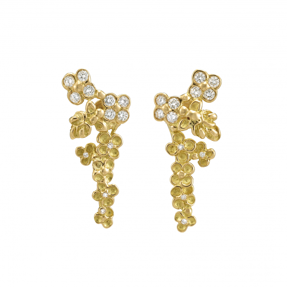 Cherry blossom earrings Anais Rheiner yellow gold and diamonds