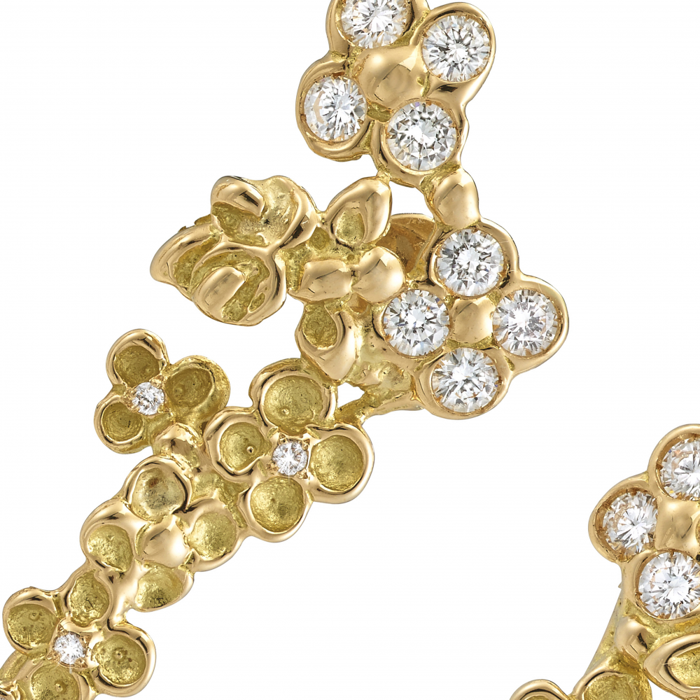 Cherry blossom earrings Anais Rheiner yellow gold and diamonds