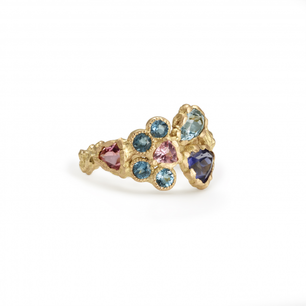 Anais Rheiner  18 carat yellow gold and precious stones aquamarine iolite and pink tourmaline