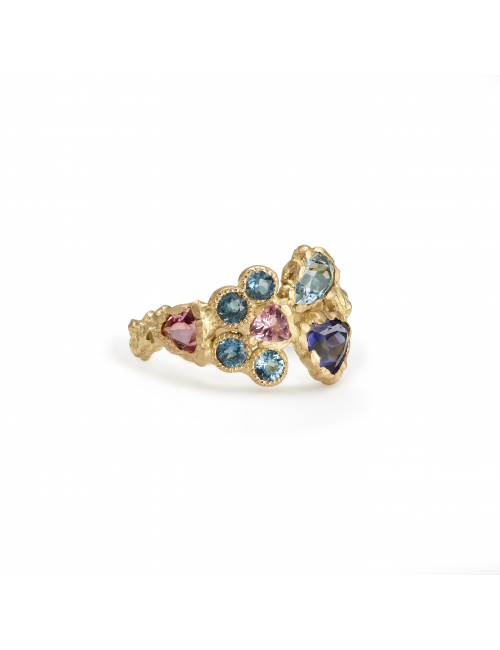 Anais Rheiner  18 carat yellow gold and precious stones aquamarine iolite and pink tourmaline