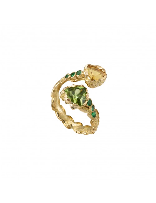 Harmony Ring by Anais Rheiner yellow gold peridot emeralds  yellos beryl