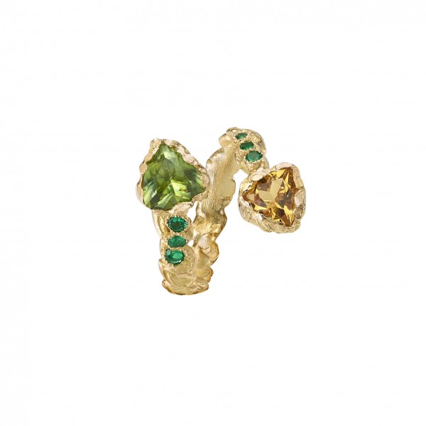 Harmony Ring by Anais Rheiner yellow gold peridot emeralds  yellos beryl