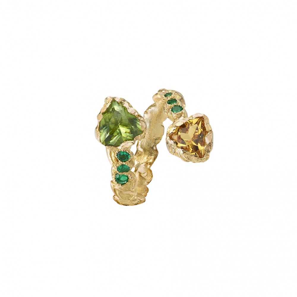 Harmony Ring by Anais Rheiner yellow gold peridot emeralds  yellos beryl