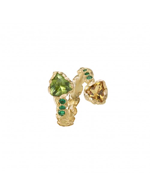 Harmony Ring by Anais Rheiner yellow gold peridot emeralds  yellos beryl