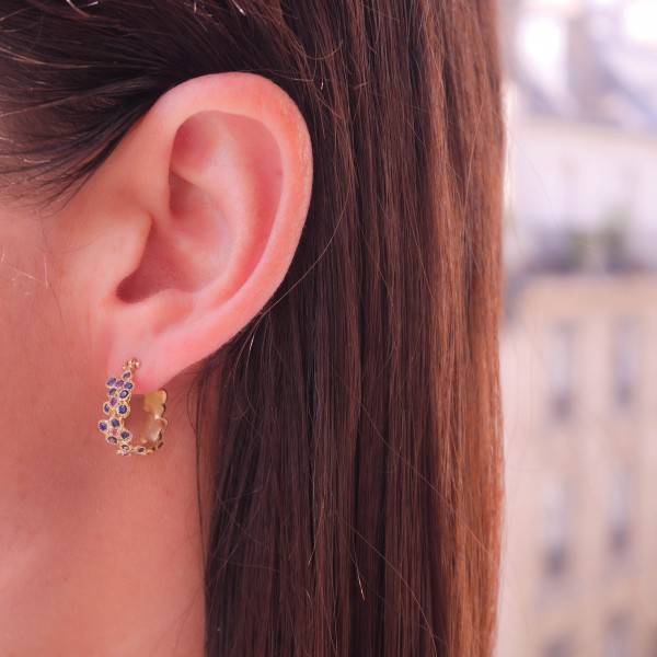 Anais Rheiner boucles d oreilles or jaune saphirs bleu