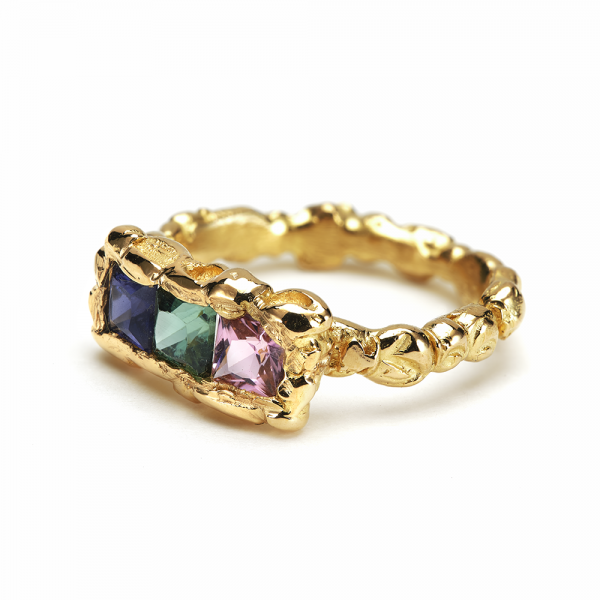 Anais Rheiner Bague Trio lumineux or jaune iolite et tourmalines