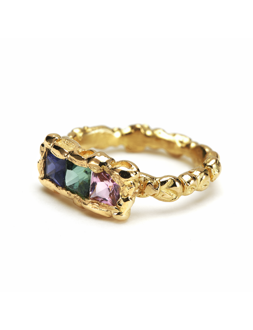 Anais Rheiner Bague Trio lumineux or jaune iolite et tourmalines