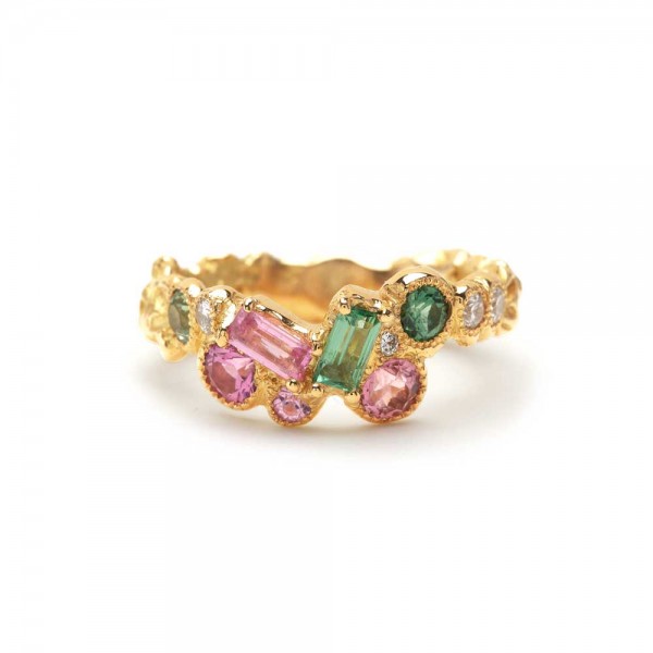 Bague - or jaune - tourmalines roses -diamants - liberte cherie -Anais Rheiner