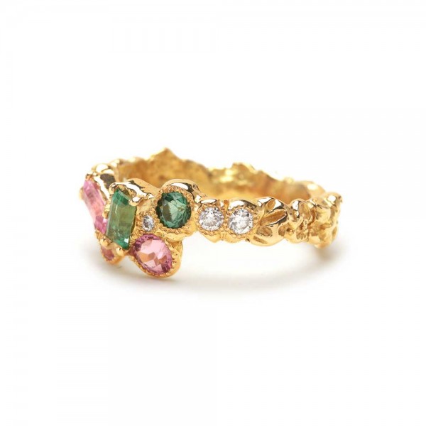 Bague - or jaune - tourmalines roses -diamants - liberte cherie -Anais Rheiner