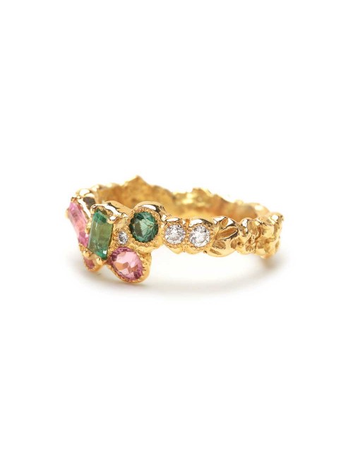 Bague - or jaune - tourmalines roses -diamants - liberte cherie -Anais Rheiner