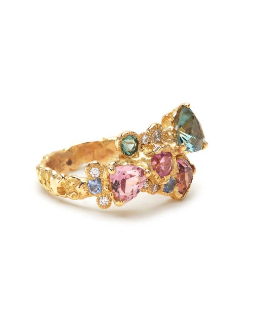 Light Heart ring by Anais Rheiner yellow gold ring blue saphire tourmaline and diamonds