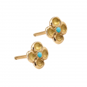 Boucles d'oreilles Rosée rose Anais Rheiner or jaune 18 carat et turquoise