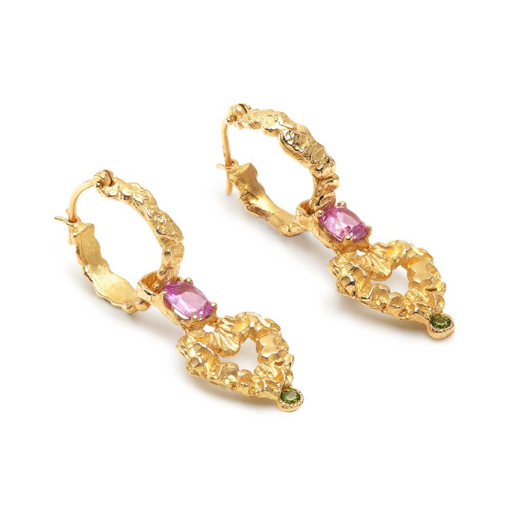 pink sapphire heart earrings