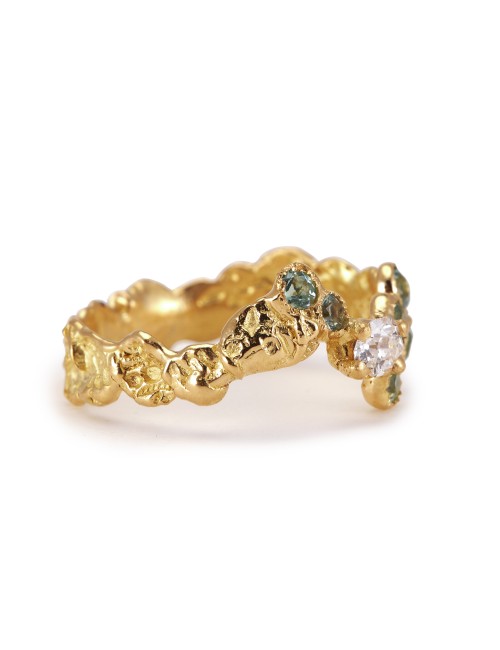 glimpses of paradise ring 18 Carat yellow gold and diamonds and tourmaline
