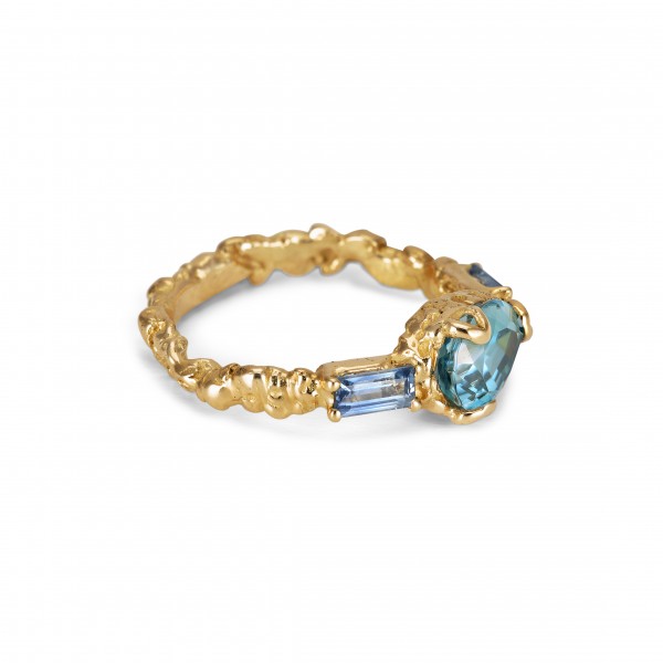 ENVOL RADIEUX bijoux bague or jaune 18 carat saphire bleu et zircon Anais Rheiner