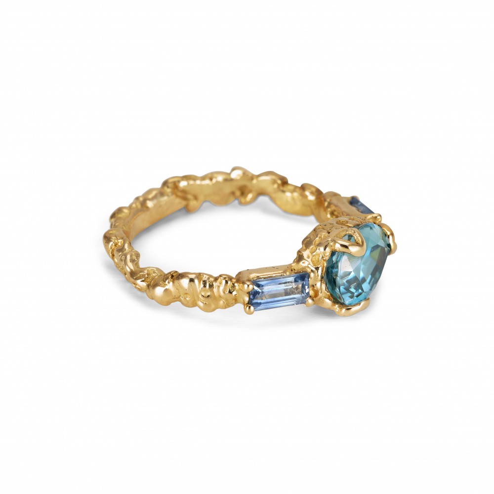 ENVOL RADIEUX bijoux bague or jaune 18 carat saphire bleu et zircon Anais Rheiner