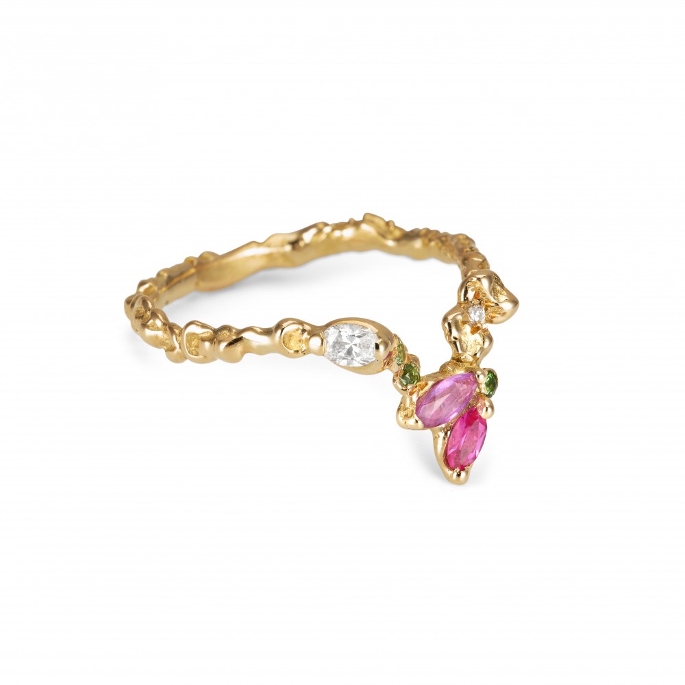 Brise légère Anais Rheiner bague or jaune et pierres precieuses fabriaction francaise